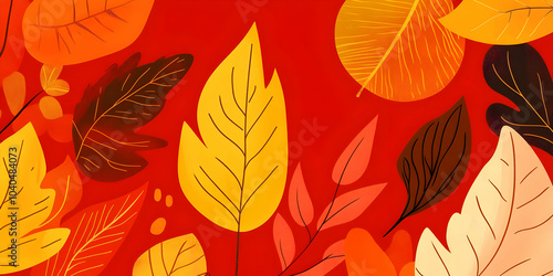 A vibrant arrangement of colorful autumn leaves on a red background. Thanksgiving background images and wallpaper.