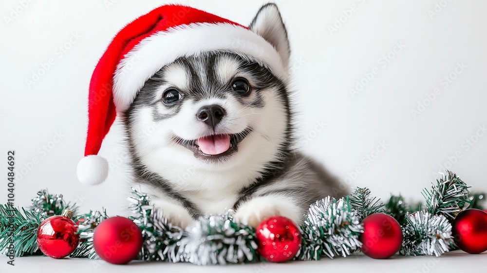Christmas and New Year Background with Cute Pets and Festive Decorations Christmas and New Year Background with Cute Pets and Festive Decorations