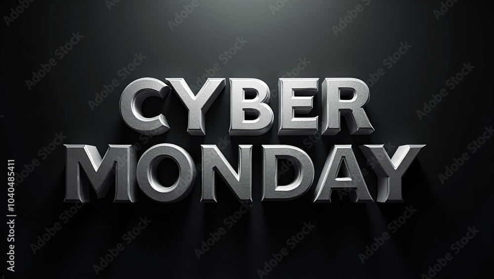 Futuristic CYBER MONDAY in metallic silver 3D on black background Futuristic CYBER MONDAY in metallic silver 3D on black background