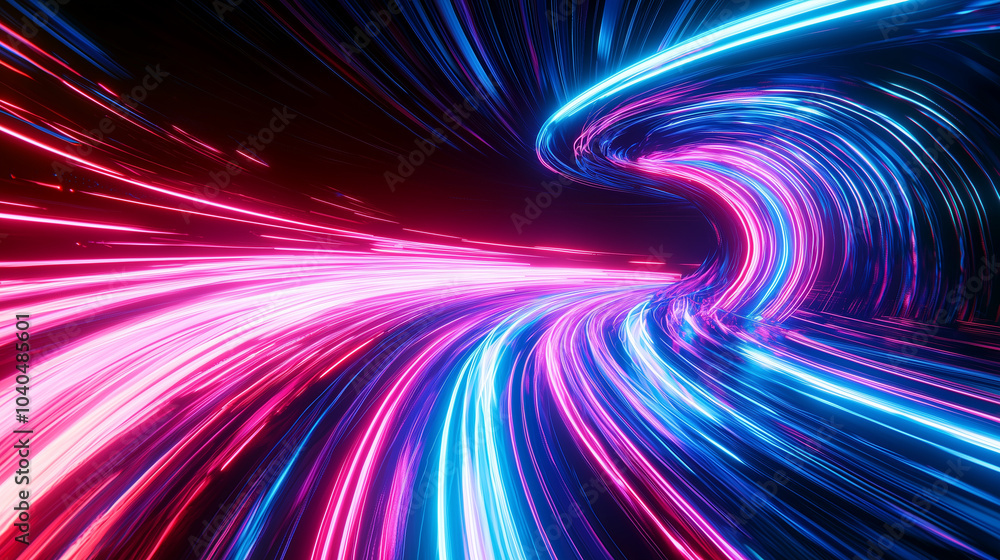 Futuristic 3D Neon Light Trails in a Dynamic Curved Path Futuristic 3D Neon Light Trails in a Dynamic Curved Path