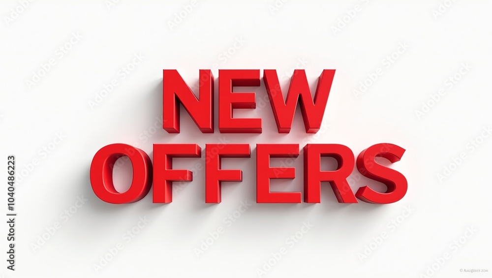 Vibrant 3D red NEW OFFERS text on soft white background