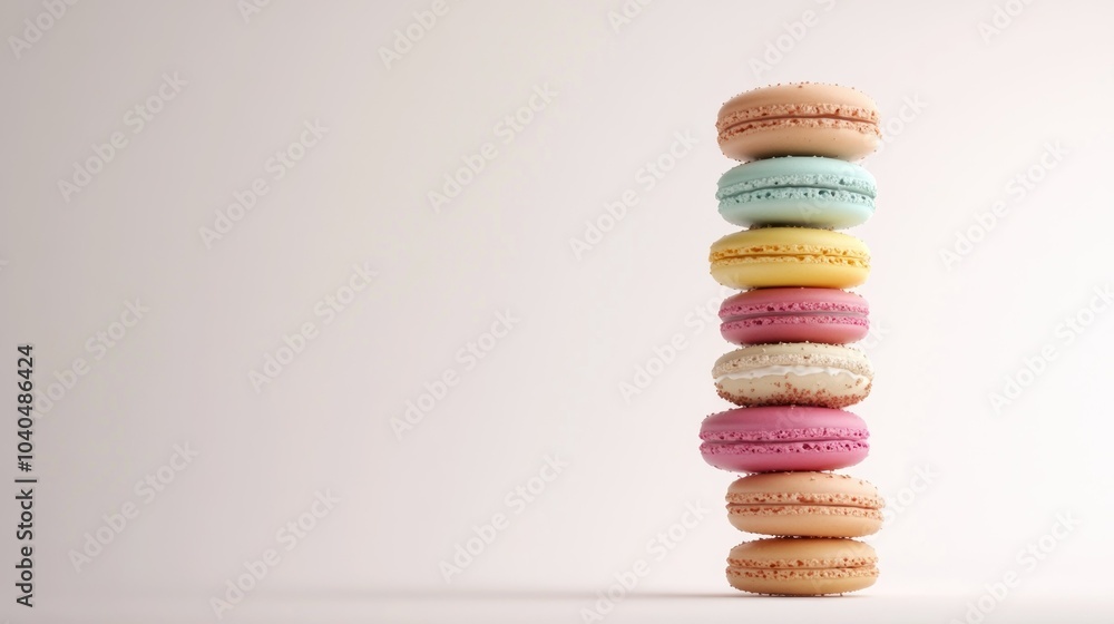 A Stack of Colorful Macarons on a White Background A Stack of Colorful Macarons on a White Background