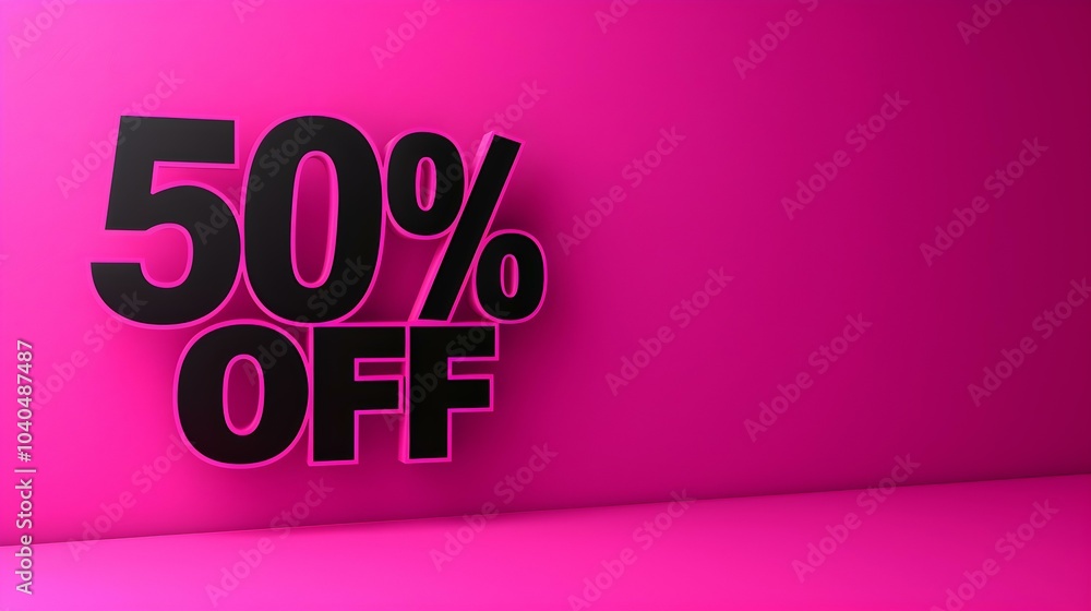 Black '50% OFF' Promotional Sign on a Magenta Background with Copy Space Black '50% OFF' Promotional Sign on a Magenta Background with Copy Space