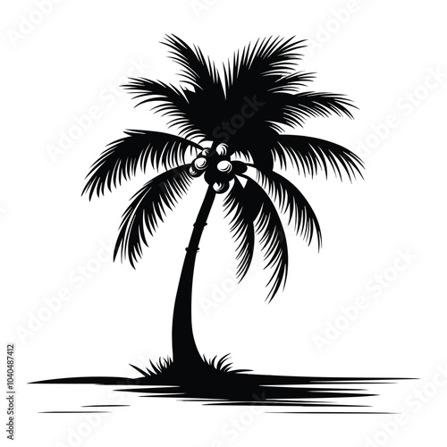 A vector palm tree in a white background black and white