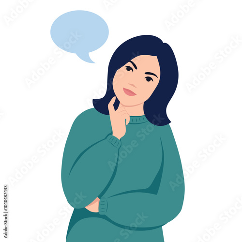 Woman is thinking. Thought bubble. Flat vector illustration