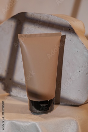 Cosmetic Cream Mockup in Soft Lighting with White Marble Background and Shadows