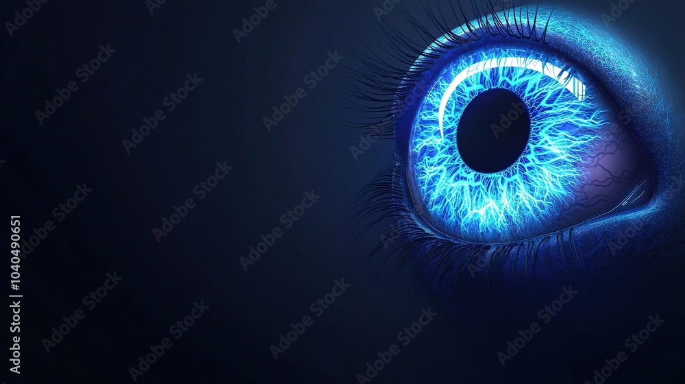 Glowing Blue Eyeball with Intricate Neon Details Glowing Blue Eyeball with Intricate Neon Details