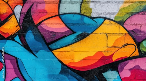 A colorful street art mural on an urban wall, Urban culture theme, Graffiti style photo