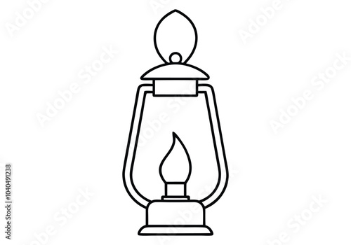 One Line Drawing of a Lantern with a Flickering Flame – Cozy Vector Art