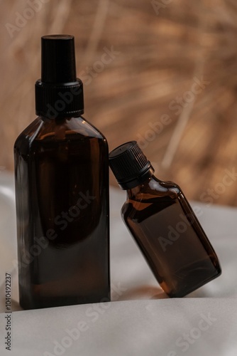 Cosmetic Mockup in Warm Tones with Jars and Bottles