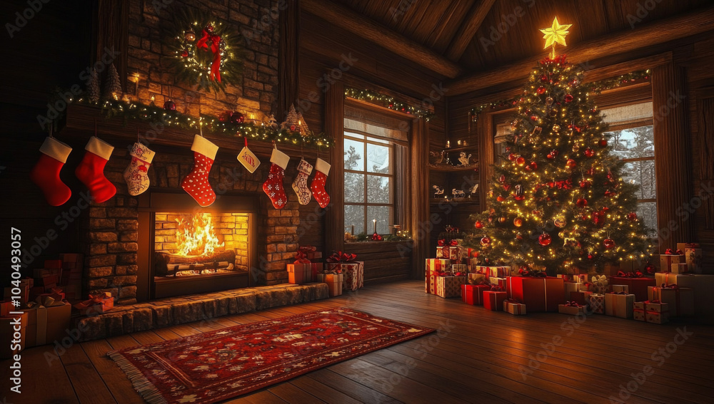 Weihnachtsbaum, Kamin und Geschenke
Weihnachtsbaum, Kamin und Geschenke