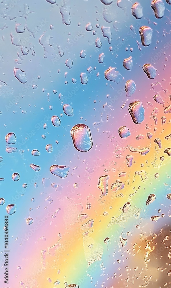 Fototapeta premium Water droplets on iridescent surface.