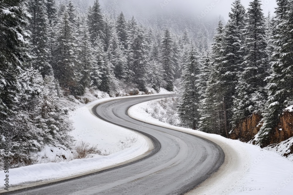 Discover the winter trail snaking through a snow-laden pine forest, which creates a stunning image of natural beauty, inviting a peaceful exploration journey. Discover the winter trail snaking through a snow-laden pine forest, which creates a stunning image of natural beauty, inviting a peaceful exploration journey.