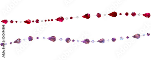 Pearl. Gems. Decoration. Diamonds. Abstract background. Jewelry. Hanging crystals. Vector illustration. Rubies.