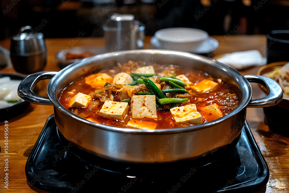 Steaming hot pot with tofu and vegetables. Steaming hot pot with tofu and vegetables.