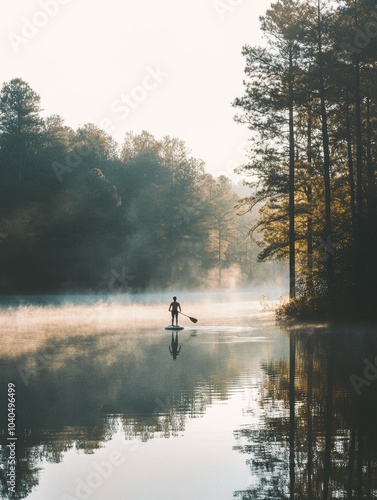 Paddle boarder on lake