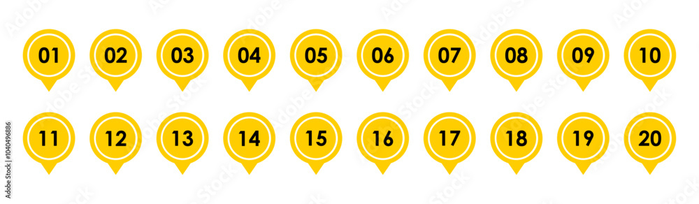 Location pin icon with number set