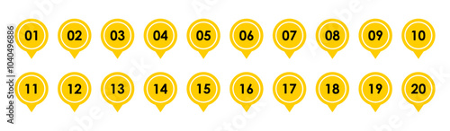 Location pin icon with number set