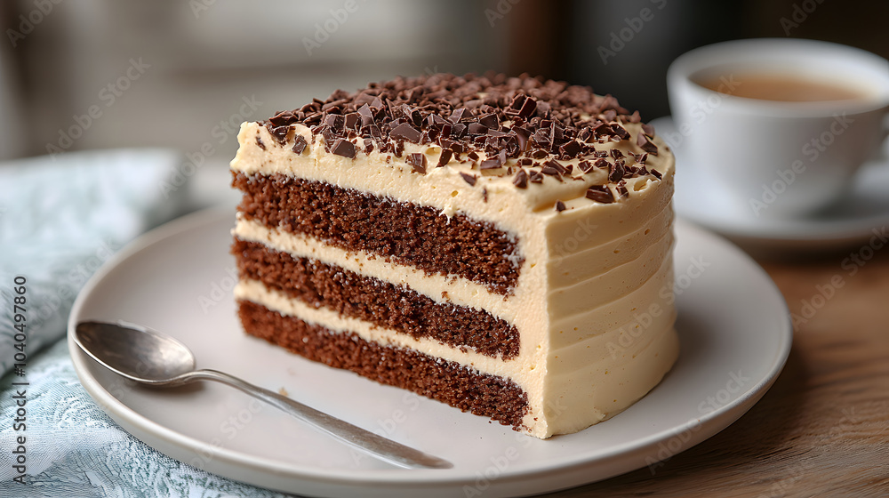 indulgent chocolate layer cake with coffee in a cozy setting indulgent chocolate layer cake with coffee in a cozy setting