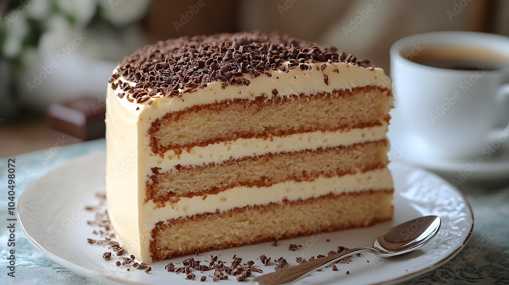 indulgent chocolate layer cake with coffee in a cozy setting indulgent chocolate layer cake with coffee in a cozy setting