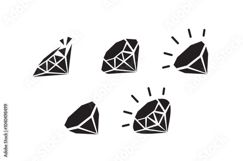 jewel, diamond icons. Black on white background. Vector illustration.