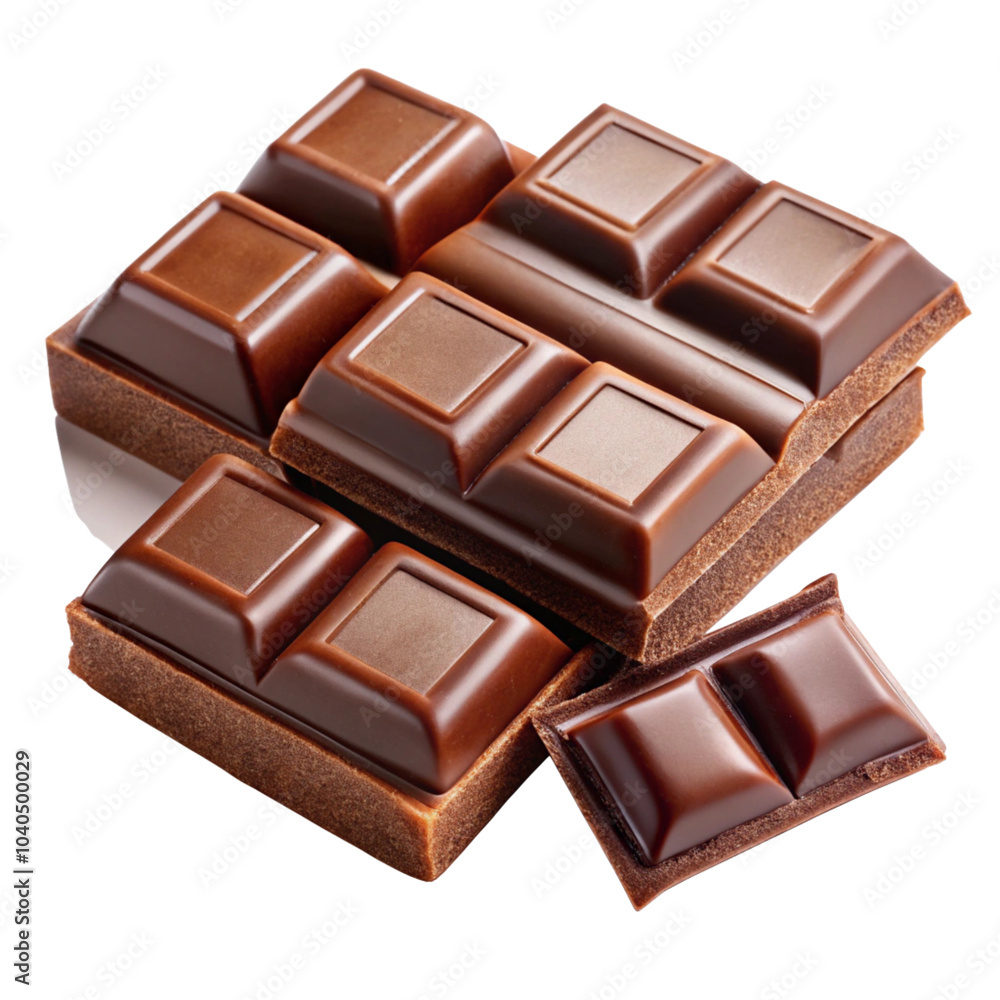 Big chocolate and small ones are each split into three parts isolated on transparent background Big chocolate and small ones are each split into three parts isolated on transparent background