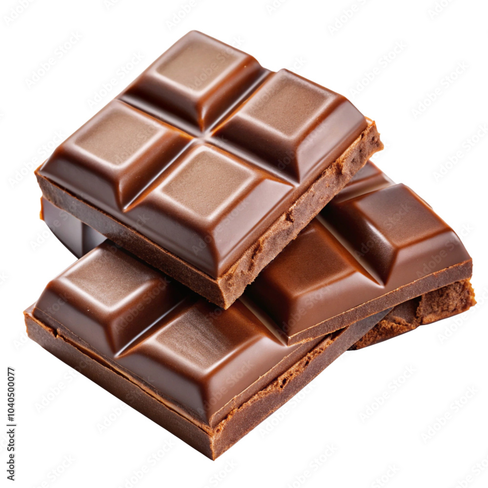 Big chocolate and small ones are each split into three parts isolated on transparent background Big chocolate and small ones are each split into three parts isolated on transparent background
