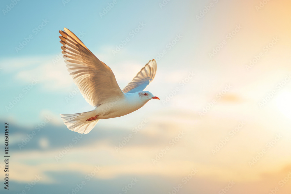 Fototapeta premium Bird flying with blue sky.