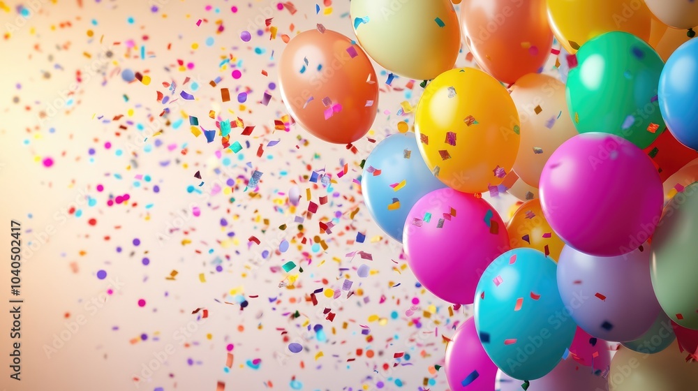 Colorful balloons and festive confetti a celebration of joy and happiness Colorful balloons and festive confetti a celebration of joy and happiness