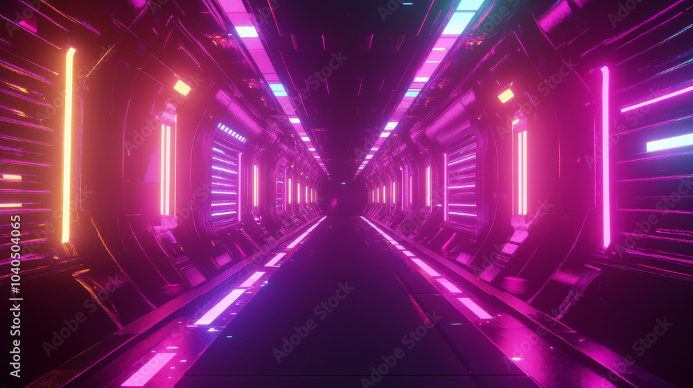Create a vibrant 3D abstract background featuring a neon-lit tunnel. Create a vibrant 3D abstract background featuring a neon-lit tunnel.