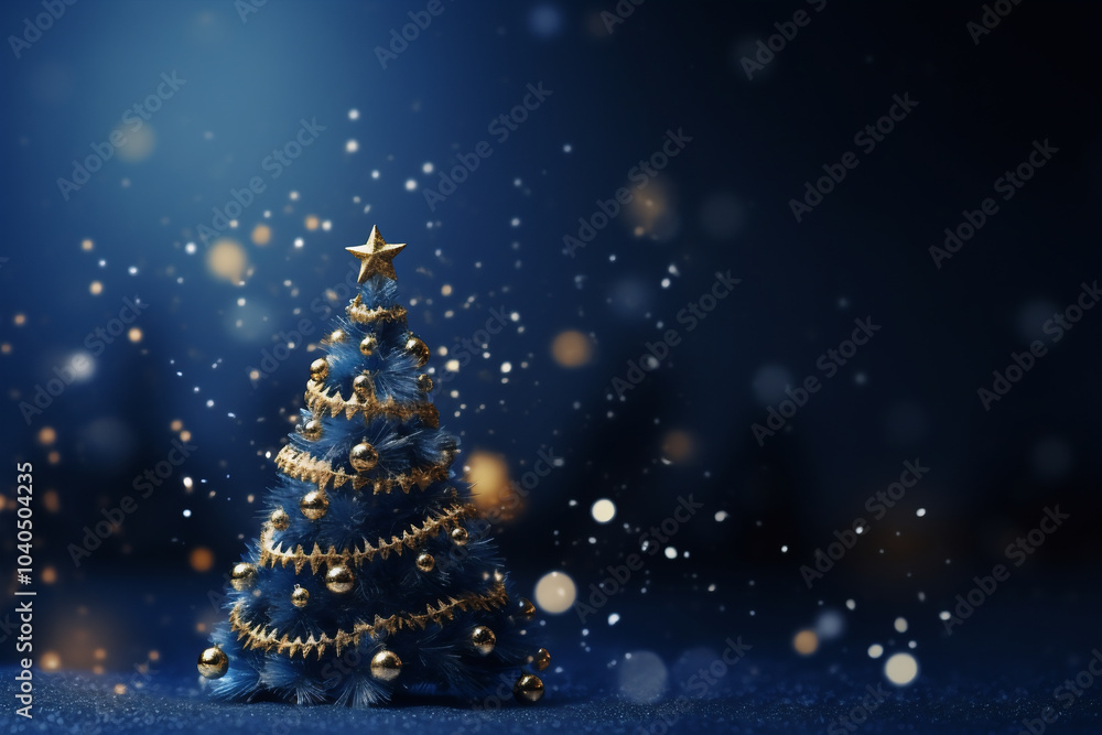 Abstract Christmas tree with blue and gold glitter and gold bokeh Abstract Christmas tree with blue and gold glitter and gold bokeh