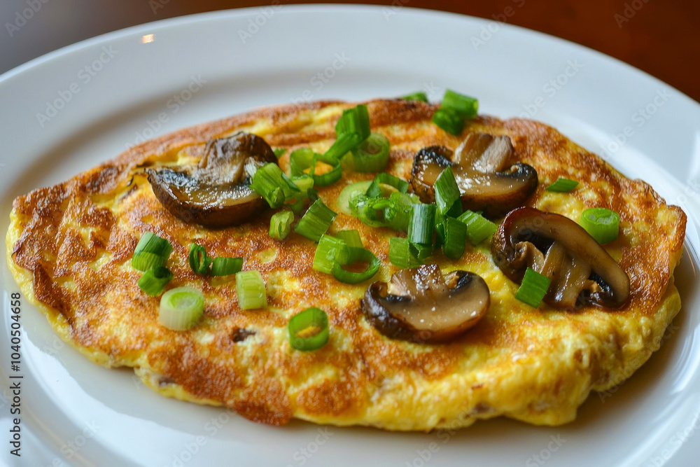 Omelet with mushroom and spring onion on a plate. Omelet with mushroom and spring onion on a plate.