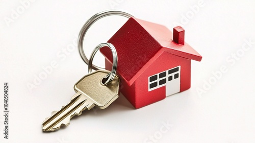 Red House Keychain on White Background