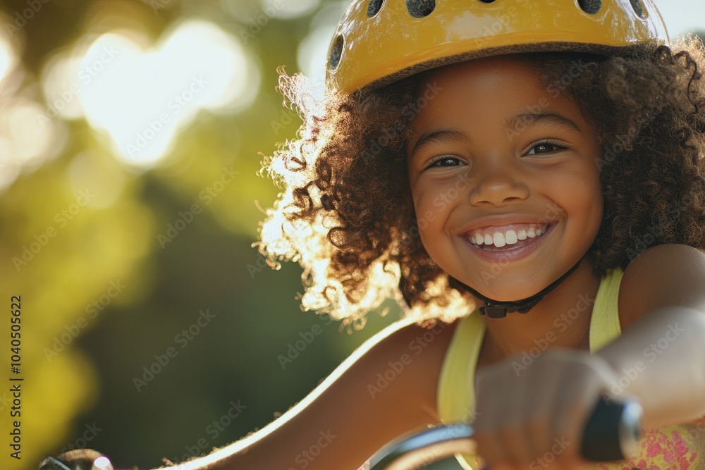 Joyful Girl Riding Bicycle in Sunshine
