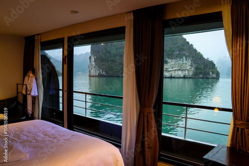 Obraz na plátně Interior of a luxurious cabin of an vessel cruising at Halong Bay, Vietnam