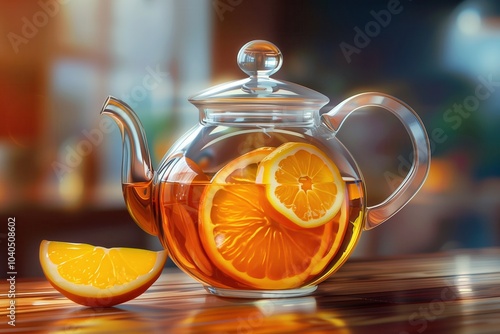 orange tea in a glass teapot
