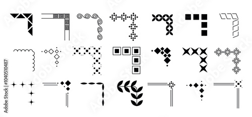 collection of corner borders. decorative objects, geometric shapes isolated on a white background. for print, banner, postcard, invitation. vector art illustration.