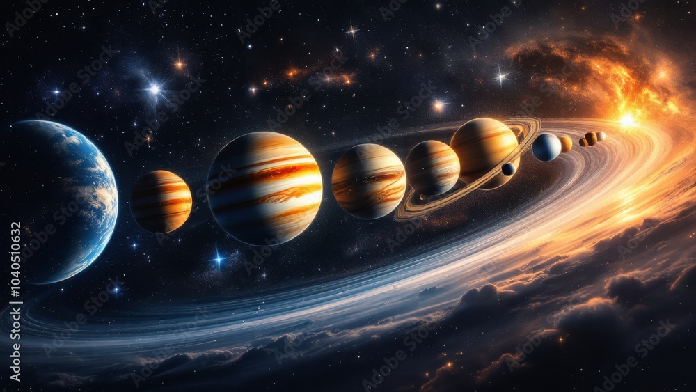 Naklejka premium Solar system planets orbiting the sun