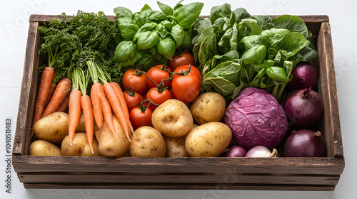 Capturing the Essence of Freshness: A Wooden Crate Upside Down with an Abundance of Vegetables