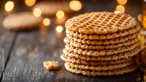 Vibrant Dutch Stroopwafel Advertising Background with Sweet Syrup and Rustic Elements