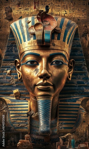 Wallpaper Mural Golden pharaoh bust with hieroglyphics background. Torontodigital.ca