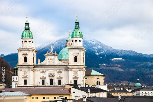 January view of famous Salzburg's Dom, Austria's winter attraction for tourists photo