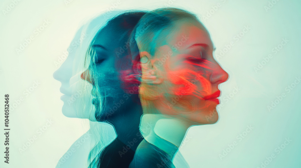 Obraz premium An image depicting the manipulation of consciousness, subjection, and hypnosis, created using multiple exposures against a light background.