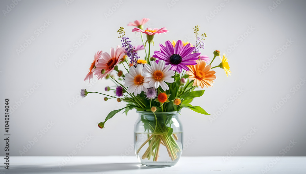 Beautiful Wild Spring Flowers in a Small Vase isolated with white highlights, png Beautiful Wild Spring Flowers in a Small Vase isolated with white highlights, png