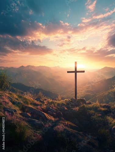 Sitting cross on hillside