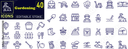 Flower and Gardening elements - minimal thin line web icon set.  