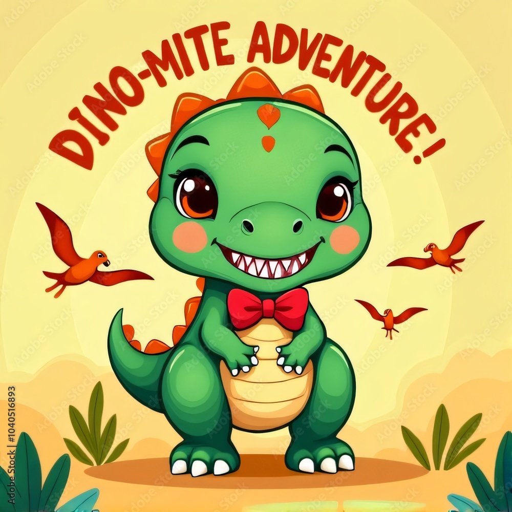 Fototapeta premium Kawaii T-Rex Dino-Mite Adventure Illustration