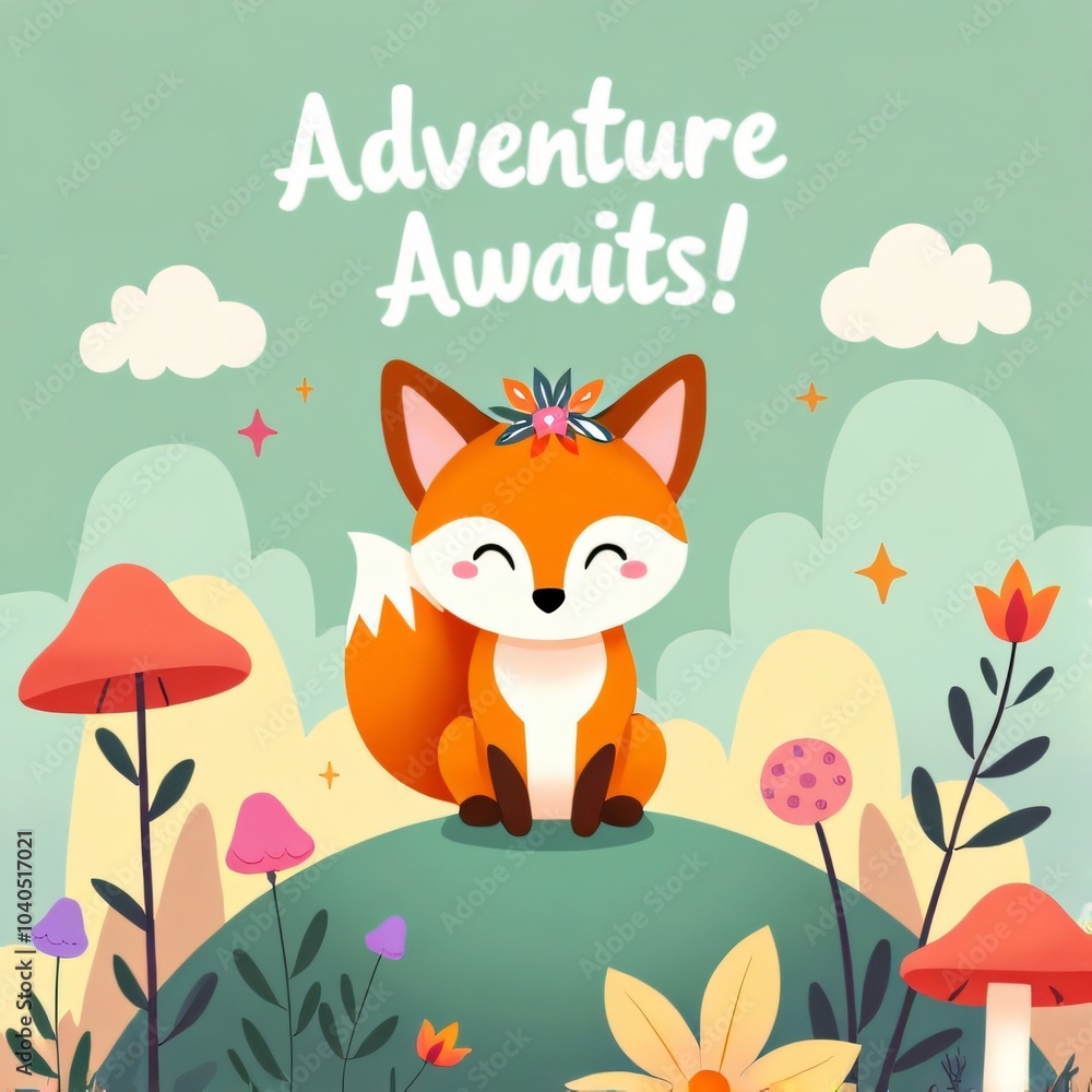 Kawaii Fox Adventure Awaits Design Kawaii Fox Adventure Awaits Design