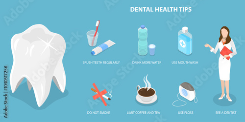 3D Isometric Flat Vector Illustration of Dental Health Tips, Oral Care and Hygiene