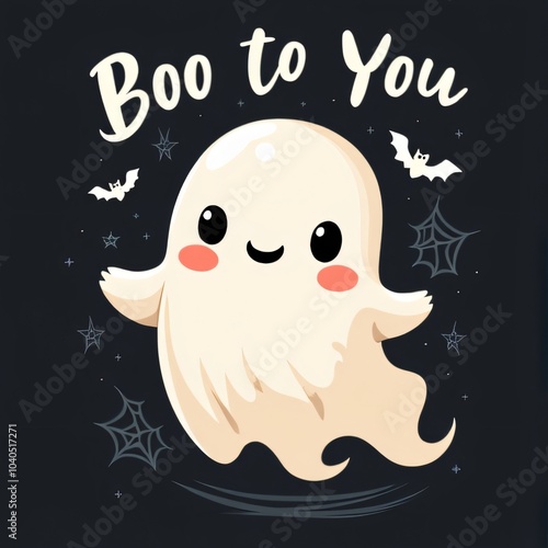 Cute Halloween Ghost Illustration with Boo to You Text photo